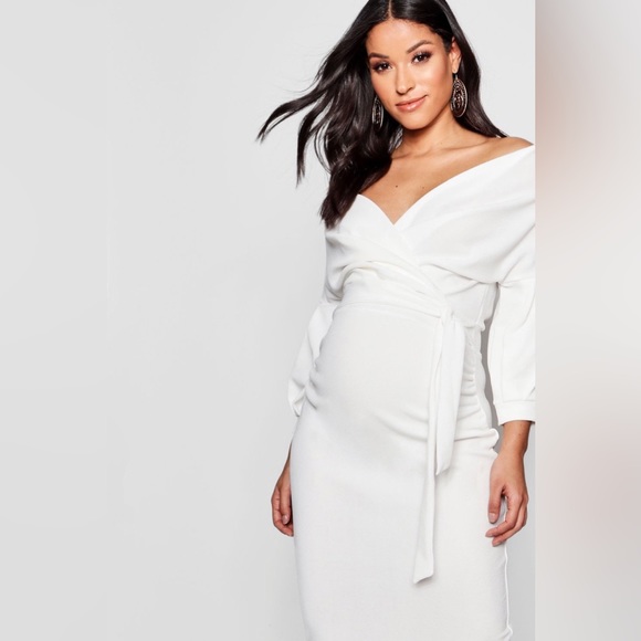 NWT!!! Boohoo Maternity Off The Shoulder Wrap Midi Dress - Picture 7 of 7